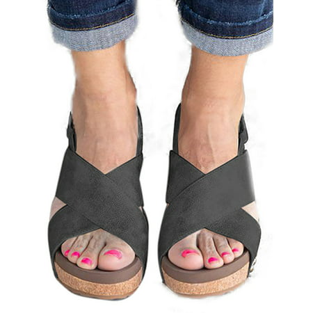 Women Summer Sandals Platform Slingback Wedge Heel Causal Peep Toe