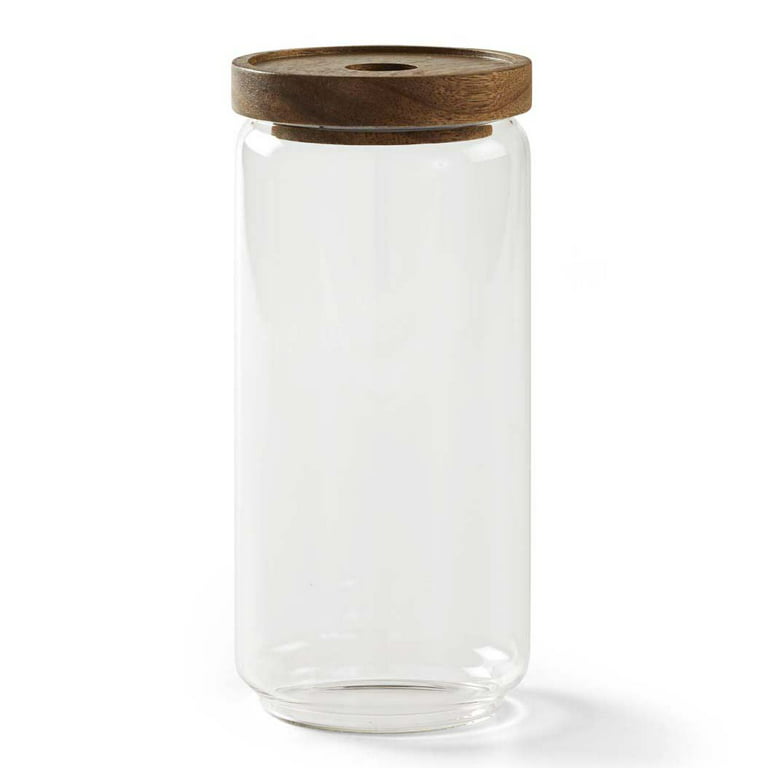 Vetri 17 oz Glass Storage Jar - with Acacia Lid and Spoon - 3 1/4 x 3 1/4  x 5 - 1 count box