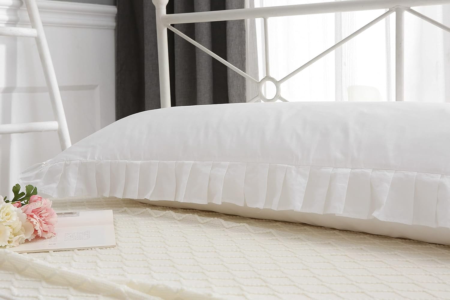 White Body Pillowcase with Ruffles Cotton Pillow Sham Cover 21"X54" 1pc
