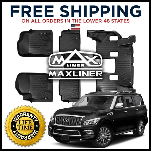MaxLiner Custom 1st 2nd & 3rd Row Floor Mats Set BLACK For Infiniti