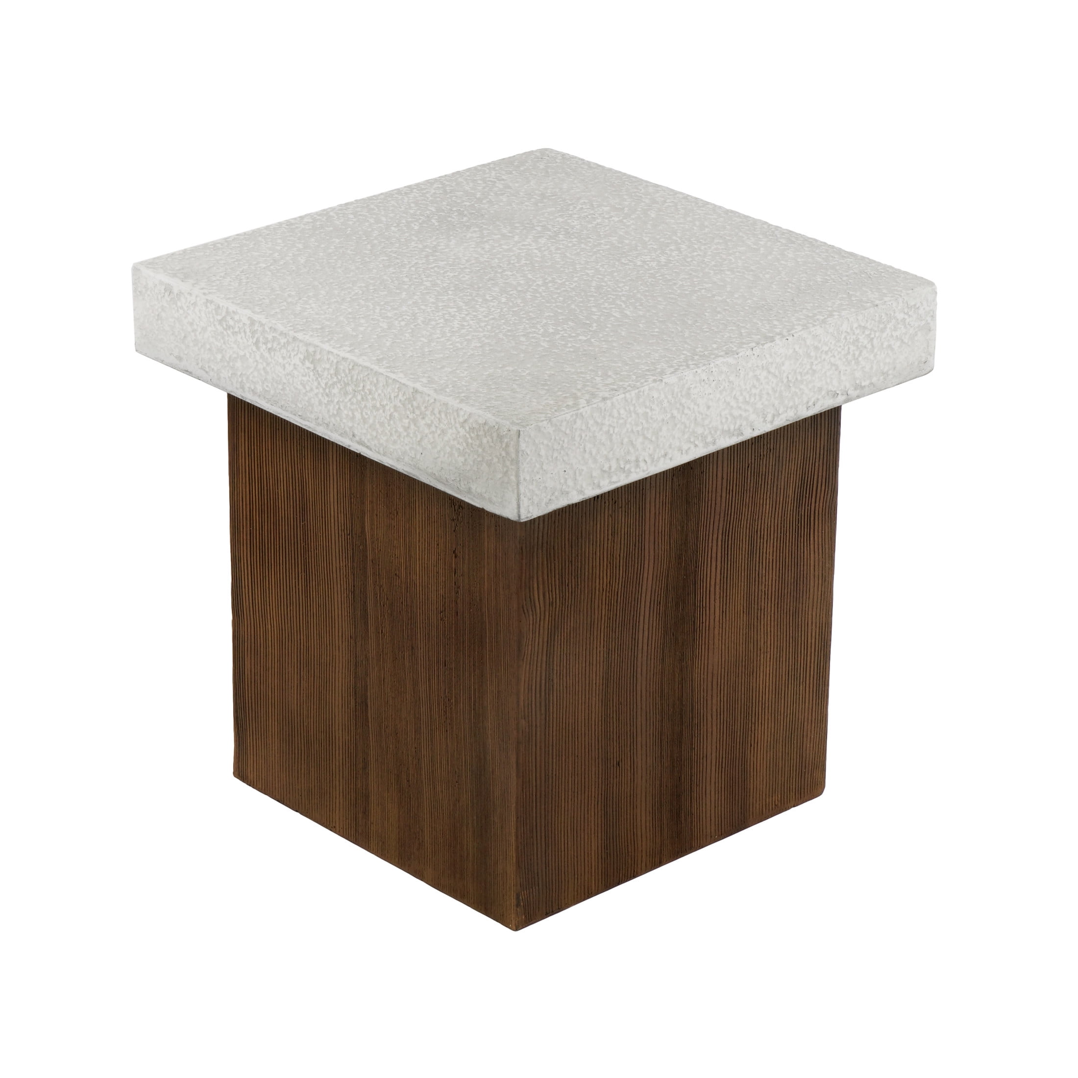 Ashmore Outdoor Patio Square Side Table, MGO, Antique White + Natural Wood Finish
