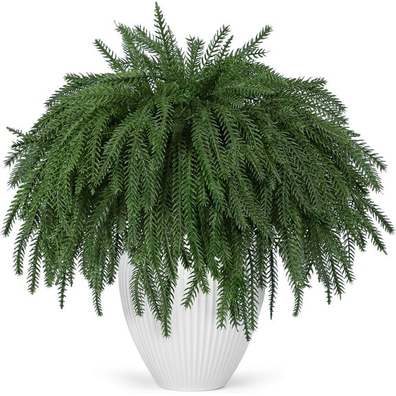 Minibee 12Pcs Christmas Norfolk Pine Stems, 18" Artificial Pine Branches Faux Cedar Stems Picks for Xmas DIY Crafts Wreath Garland Home Outdoor Christmas Decorations