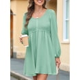 thumbnail image 4 of Women'S Casual Dresses Smocked Crewneck Button Up Long Sleeve Waist A-Line Mini Dress Mint Green XL, 4 of 9