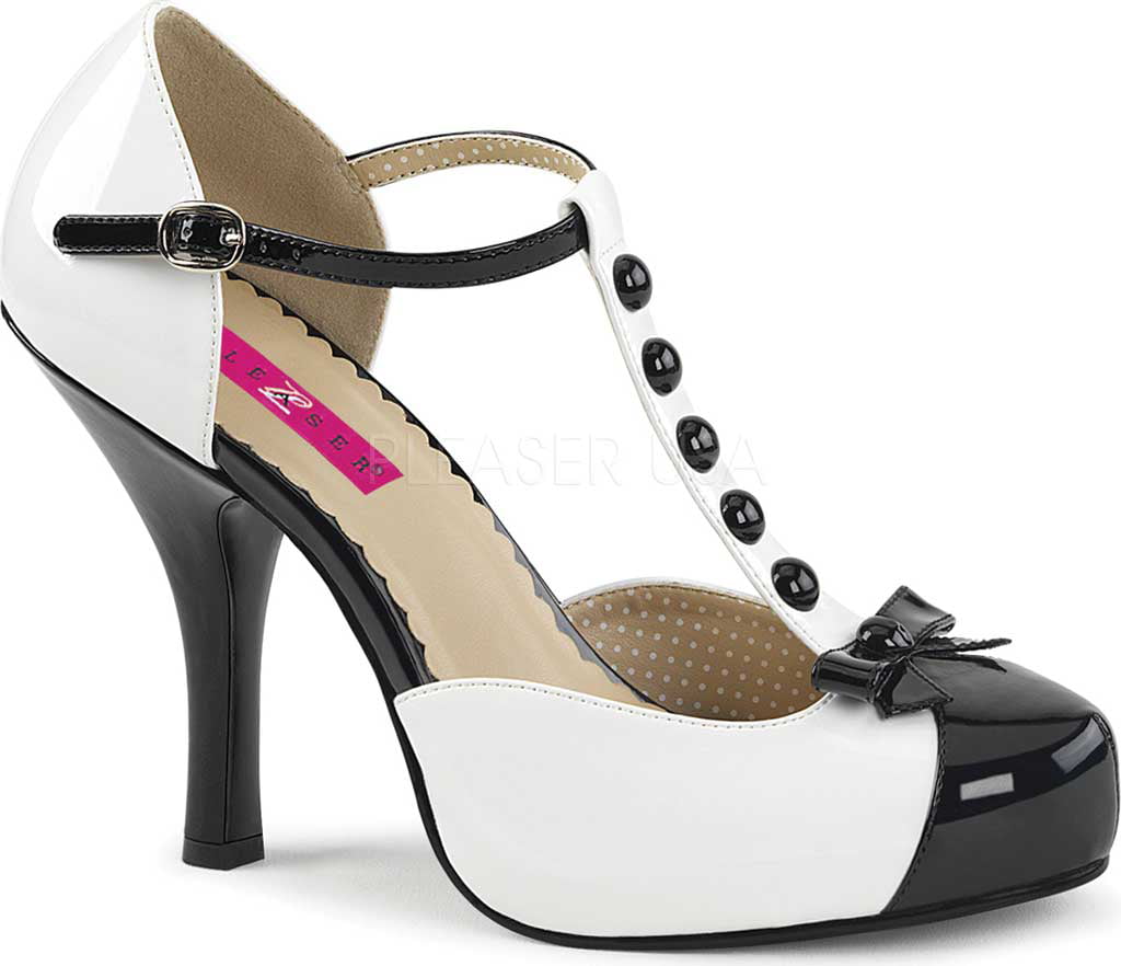 Pleaser PINUP-10 Women's Red White Patent Slingback Hidden Platform Pump Sandals 