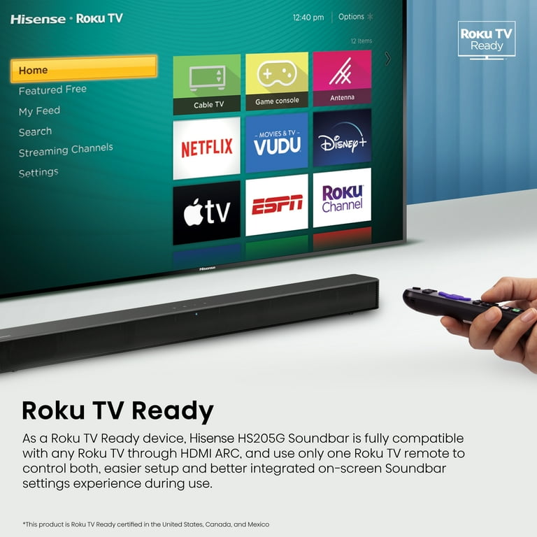 Hisense 2.0 Channel 120W Soundbar, Bluetooth and Roku Ready TV (HS205G) - Walmart.com Hisense 2.0 Channel 120W Soundbar, Bluetooth and Roku Ready TV (HS205G) - Walmart.com