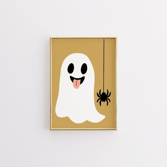 WestConfe Ghost Halloween Wall Art, Cute Ghost and Spider Print, Funny Spooky Art Print, October Nursery Decor, Minimal Fall Poster