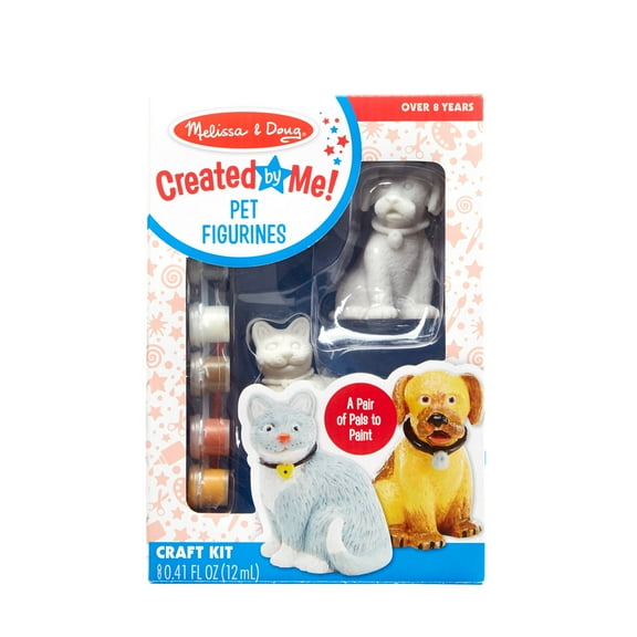 Melissa & Doug Created by Me! Pet Figurines Craft Kit (Resin Dog and Cat, 6 Paints, Paintbrush)