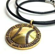 Softball Necklace On Soft Black Rubber Antique Gold Finish Pewter Philippians 4:13