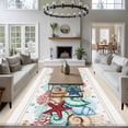 thumbnail image 4 of Summer Marine Washable Living Room Rugs 5'x8', Life Beach Starfish Shell Coral Vintage Linen Low Pile Throw Large Area Rug Non-Slip Sturdy Edge Binding Carpet for Living Room Kitchen Office, 4 of 9