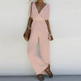 thumbnail image 2 of Fesfesfes Jumpsuit for Women Solid Color V-Neck Romper Casual Broad Legs Chiffon Jumpsuit Body Suit, 2 of 6