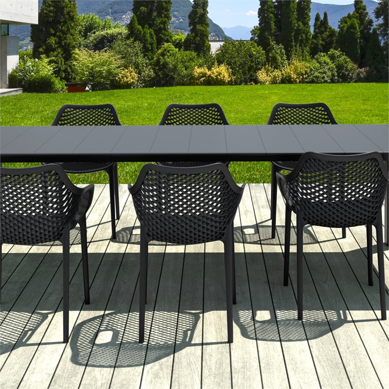 Siesta Air XL 9-Piece Black Extendable Dining Set with Stackable Chairs