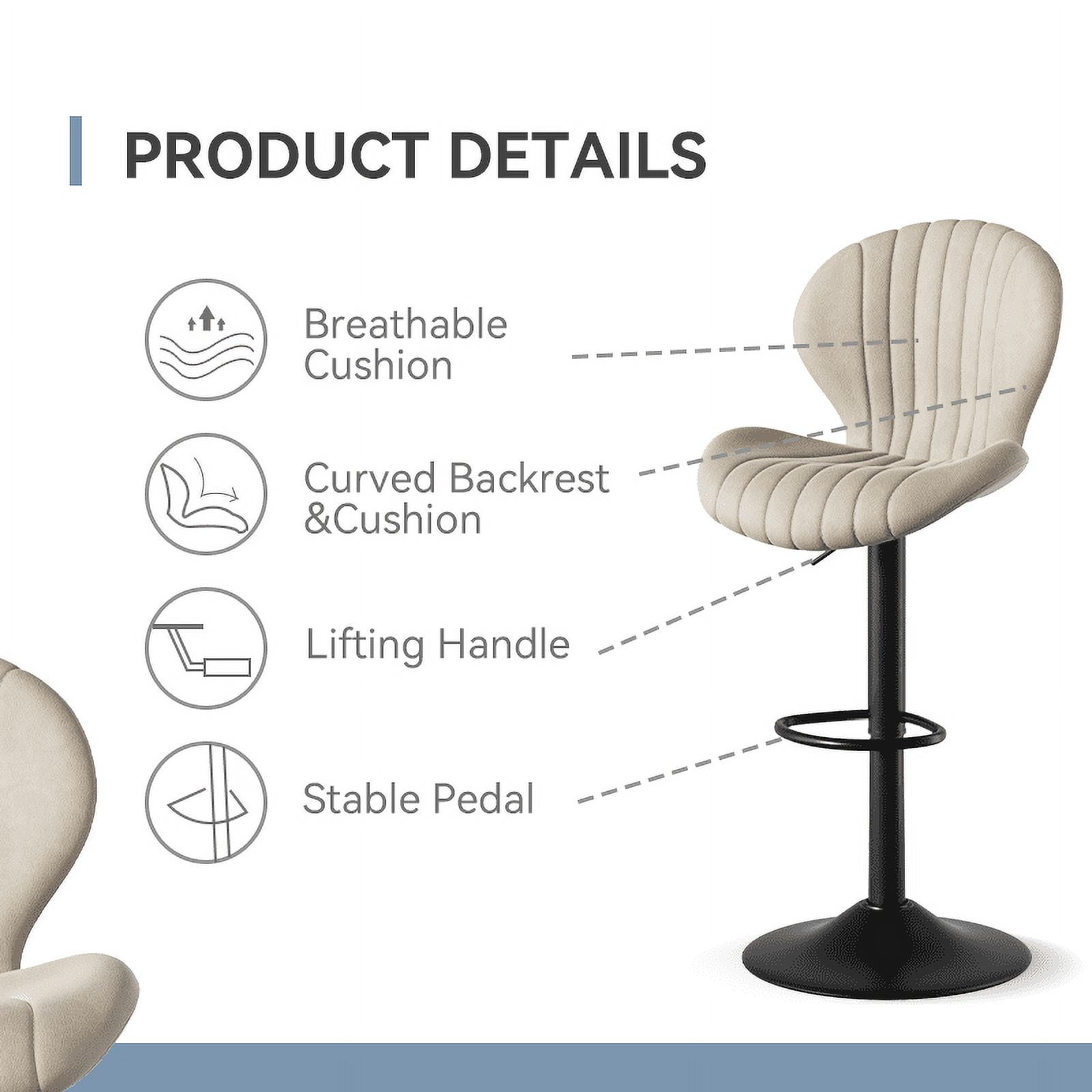 MOONMISS Modern Adjustable Bar Stool Faux Leather Bar Stool,Beige(Set of 2)