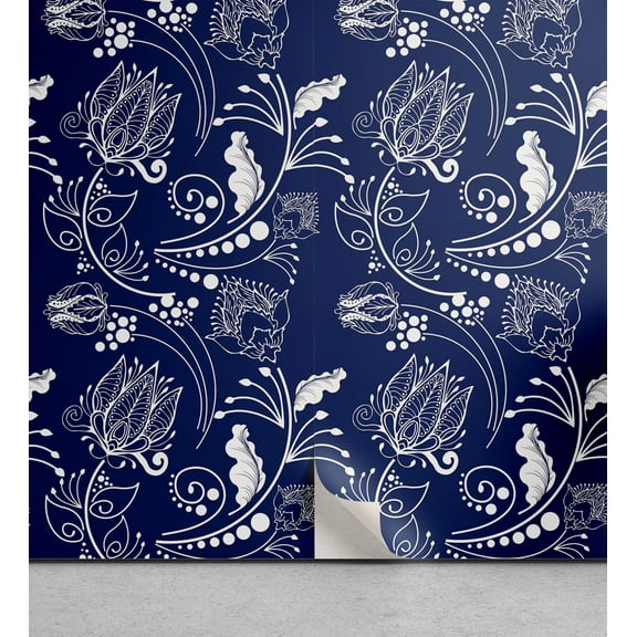 Ambesonne Oriental Flowers Peel & Stick Wallpaper for Home, Chinese Floral, 13"x36", Dark Lavender White