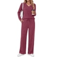 thumbnail image 2 of Fantaslook Two Piece Lounge Sets for Women Vacation Travel Fall Outfits V Neck Tops Wide Leg Pants Matching Sets Women Clothing, 2 of 8