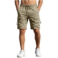 thumbnail image 1 of Elastic Waist Cargo Shorts for Men Solid Color with Pockets Button Bandage Casual and Fashionable Shorts, 1 of 9