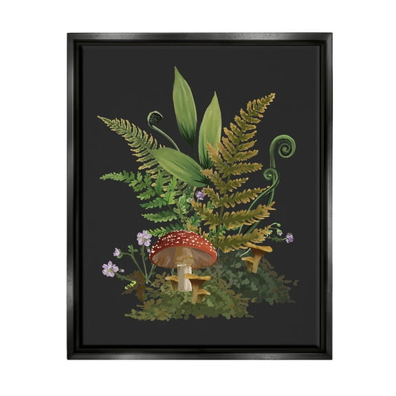 Ferns Sprouting Woodland Mushroom Plants Botanical & Floral Graphic Art Jet Black Framed Art Print Wall Art