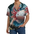 thumbnail image 2 of Picia Bubbles Axolotl Fantasy Men's Linen Shirts Short Sleeve Cuban Beach Shirts Casual Shirts Button Down Shirt for Men Beach Summer Wedding Shirt-Medium, 2 of 7