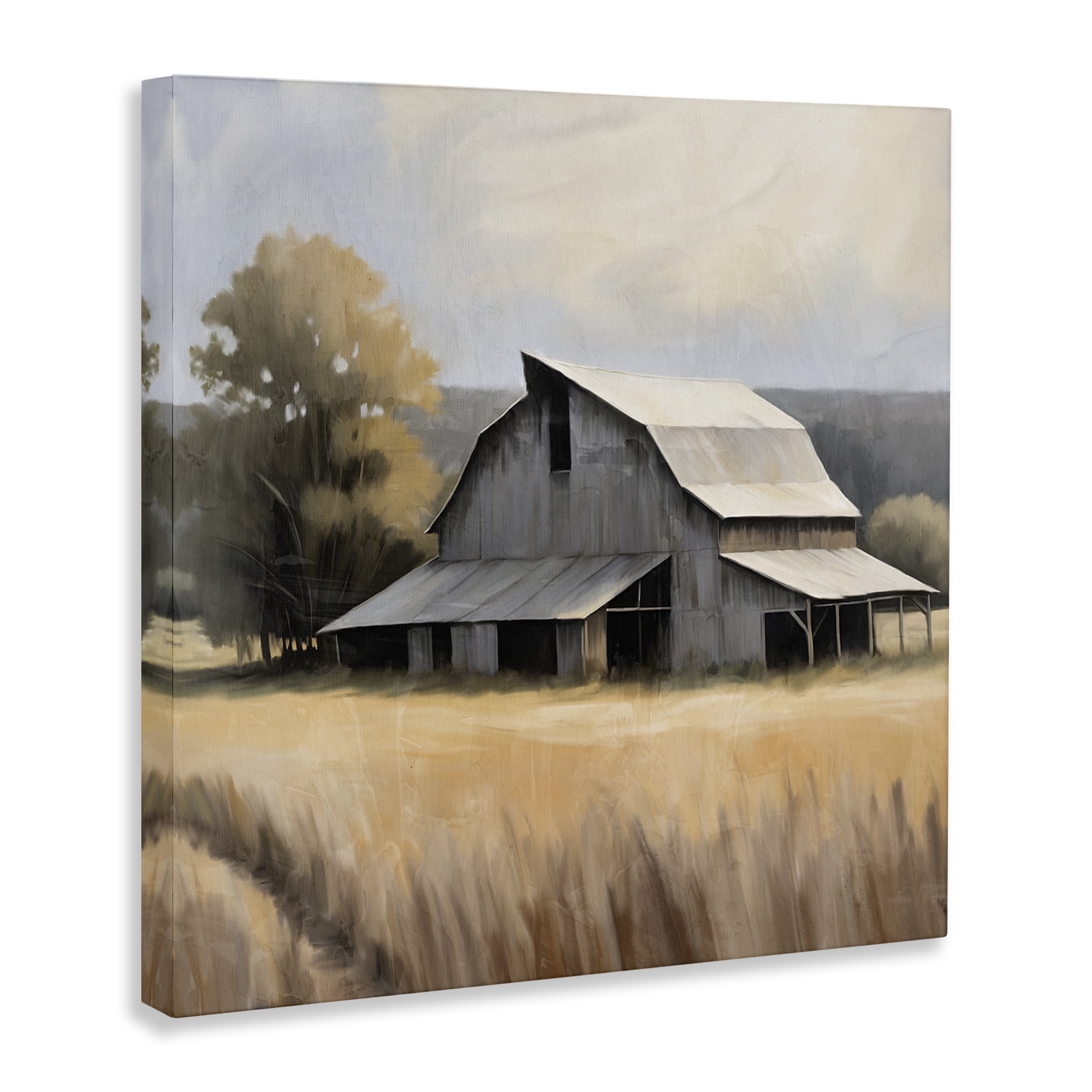 Stupell Industries Peaceful Barn in Field Landscape Painting Gallery Wrapped Canvas Art Print Wall Art, 36 x 36