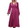 thumbnail image 2 of WNEGSTG Dresses for Women 2023 Elegant V Neck Long Sleeve High Waist Vintage Wedding Guest Cocktail Party Swing A Line Midi, 2 of 9