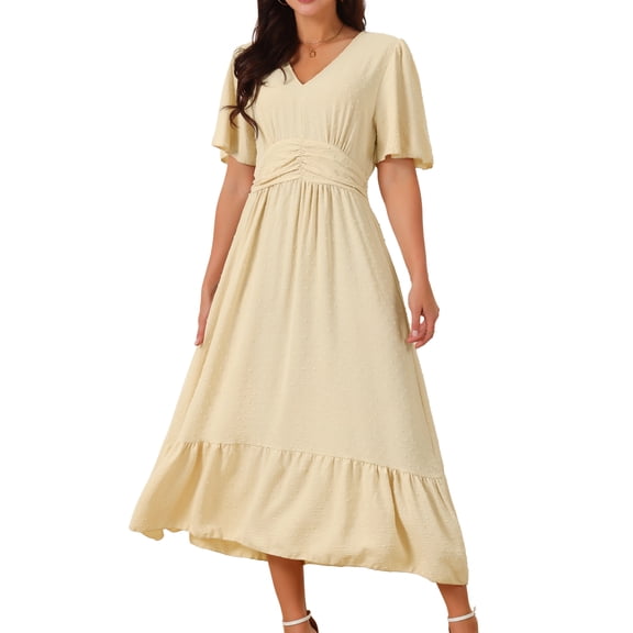DARING DIVA Women's Swiss Dots Ruffle Midi Dresses S Apricot