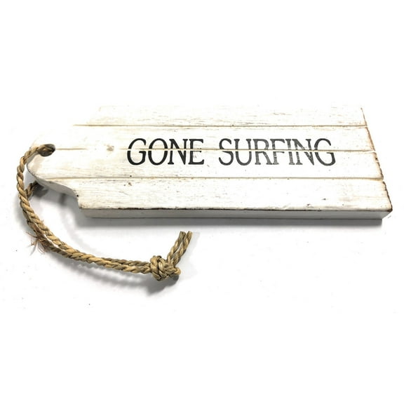 Gone Surfing Door Tag Wood Sign 9" - Rustic Coastal | #snd25065