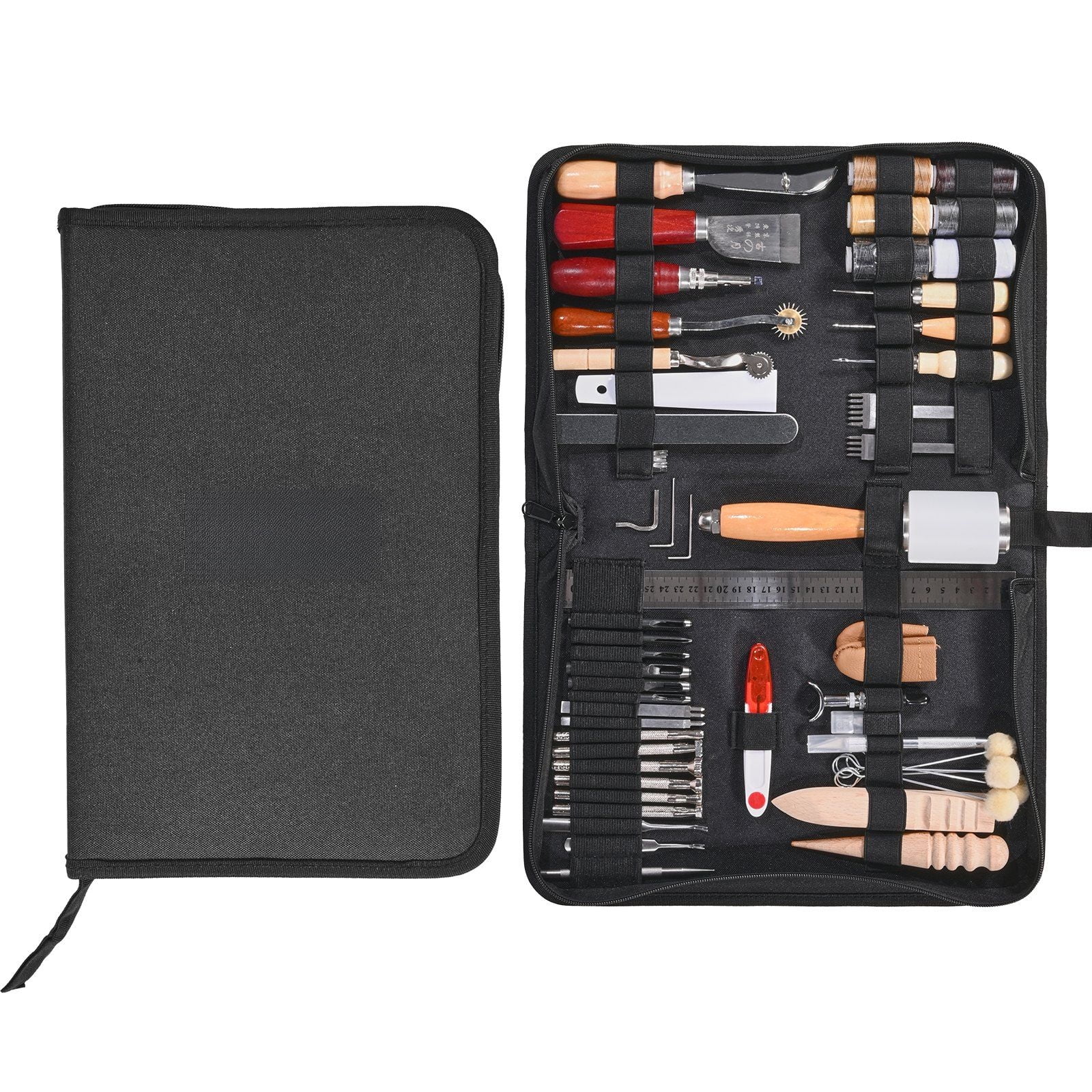 Complete Leather Working Kit 59 PCS – Includes Stamping, Punching, Engraving & Sewing Tools
