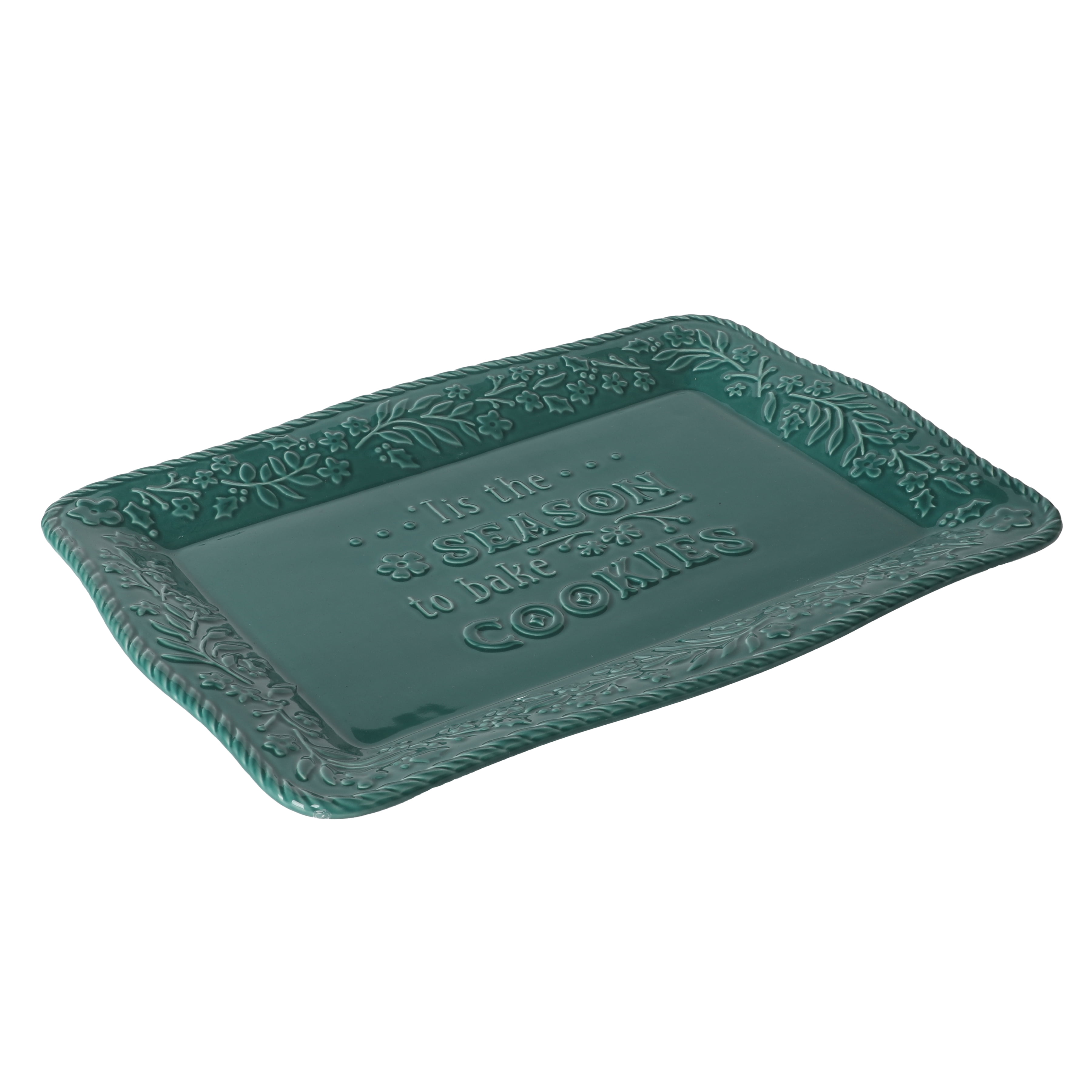 The Pioneer Woman Merry Meadow Green 14-inch Embossed Sentiment Stoneware Platter