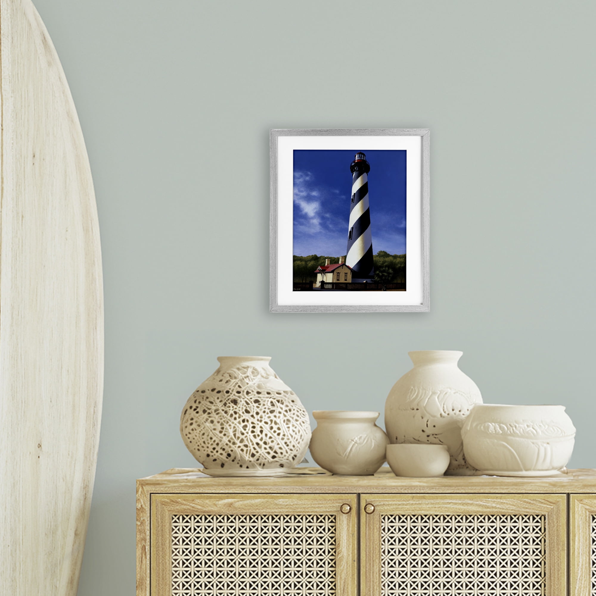 St. Augustine Lighthouse Gray Framed Print Under Glass, design by Wind River Studios