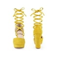 thumbnail image 5 of BLISSFUL STEP Lace Up Strappy Platform Block Heels Pumps for Women Yellow 9, 5 of 6