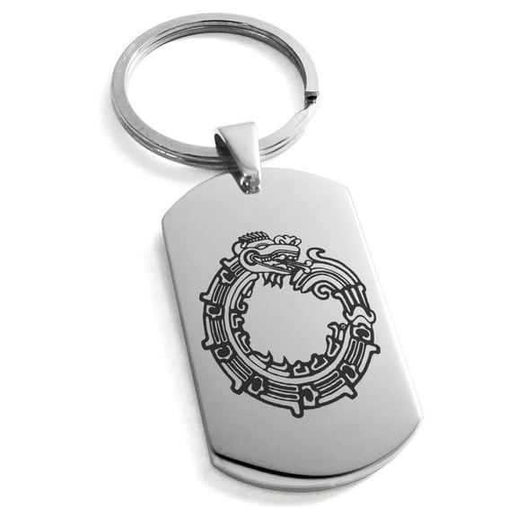 Stainless Steel Aztec Ouroboros Serpent Rune Engraved Dog Tag Keychain Keyring