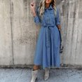 thumbnail image 1 of Vestido Vestido largo casual con cuello de solapa Vestido de mujer de manga larga con bolsillos Traje diario Ygjytge Azul T XXL para Mujer, 1 of 6