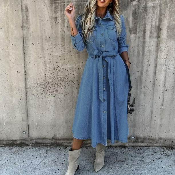 Moda Casual Vestidos De Mezclilla Vestido Denim Sin Mujer Estilo