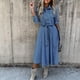 thumbnail image 3 of Vestido Vestido largo casual con cuello de solapa Vestido de mujer de manga larga con bolsillos Traje diario Cgtredaw Azul T XXL para Mujer, 3 of 6