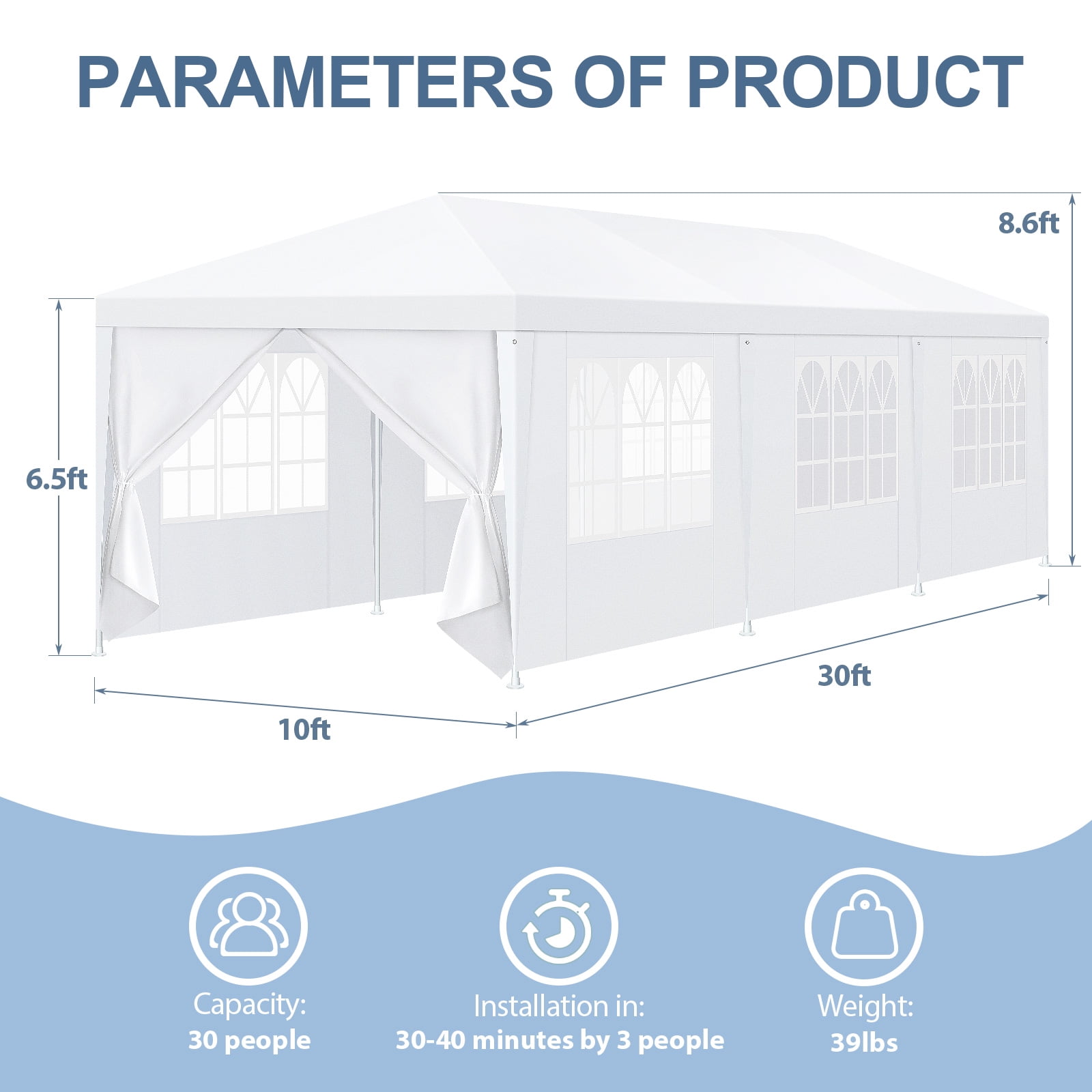 Hoteel 10x30 Pop up Canopy with 8 Removable Sidewalls, Outdoor Canopy Tents for Parties Wedding, High Stability, Instant Sun Protection Shelter Hoteel 10x30 Pop up Canopy with 8 Removable Sidewalls, Outdoor Canopy Tents for Parties Wedding, High Stability, Instant Sun Protection Shelter - Image 3