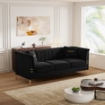 thumbnail image 6 of (Sofa with 2Pillow) 82.67" Modern Velvet 3-Seater Sofa｜Vertical Channel Tufted Backrest｜Gold Metal Legs｜Chesterfield Style｜Black Couch for Living Room with 2 Pillows (Black), 6 of 11