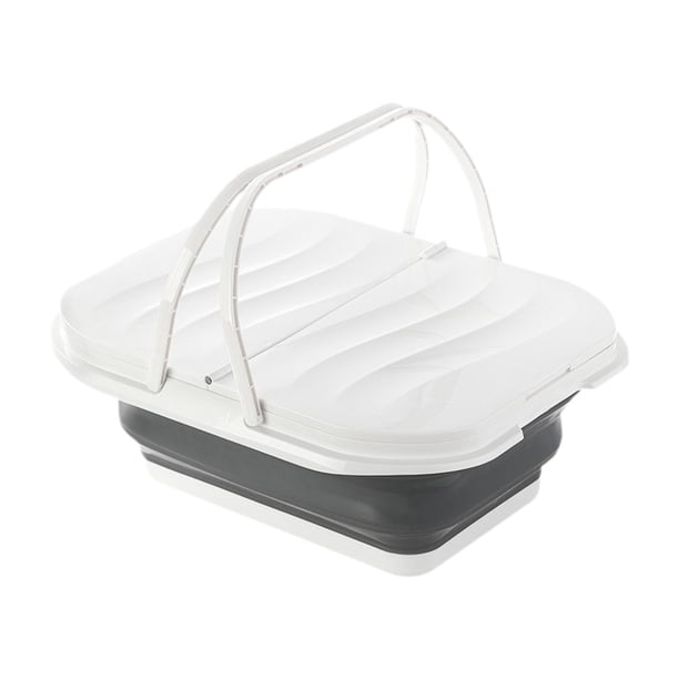 Cesta de Picnic plegable, cubo para ropa, cubo de agua, cestas para la colada con asa de tapa, cesta de Camping para barbacoa, hogar, RV, pesca Gris