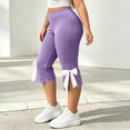 thumbnail image 2 of HAiming Plus Size Capri Pants for Women Bow Side Slit Slim Elastic Waist Solid Color Casual Pants Workout Pants, 2 of 9