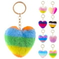 thumbnail image 2 of Plush Multicolor Splicing Heart-shaped Pendant Keychain Bag Car Key Ring Decor, 2 of 8