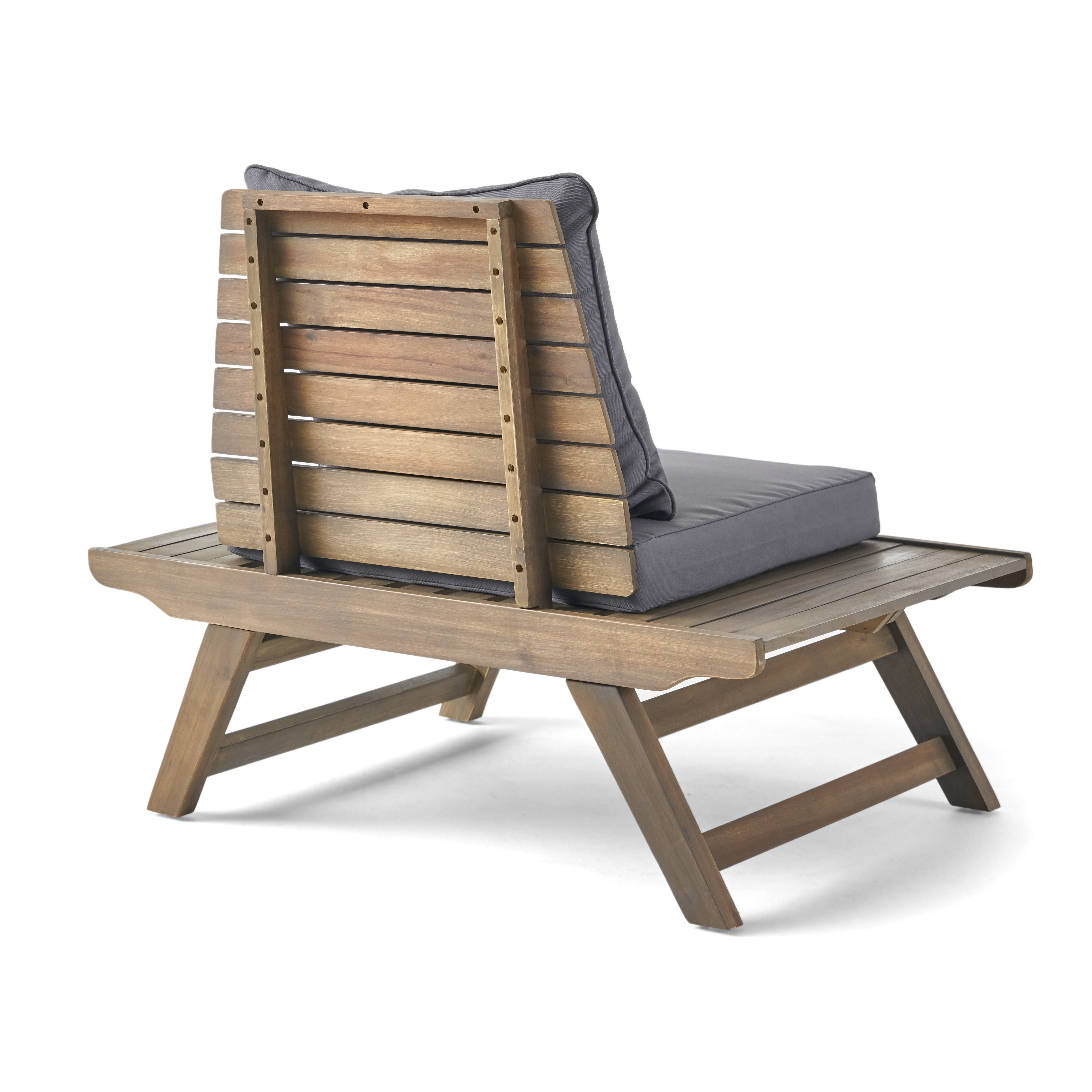 Outdoor Single Acacia Wood Club Chair, Leisure Relax Seat for Patio Garden, Dark Gray