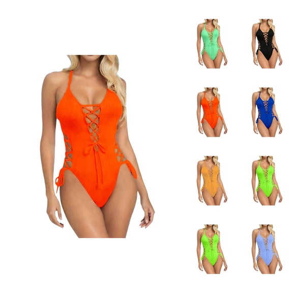 One Piece Swimsuit for Women Lace Up Deep V Neck Bathing Suit Cutout Monokini Design Stretchy Performance Swimwear for Beach and Pool Parties