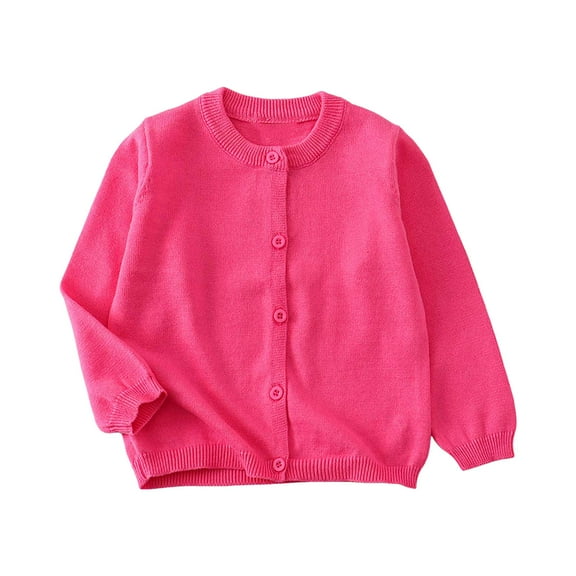 Kogui Cardigan Girls Uniform Baby Girls Cardigan Long Sleeve Kid Button Sweater Girl Crew Neck Cardigans Uniform Sweater Size 18 24 Months (Hot Pink,18-24 Months)