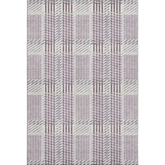 HomeRoots 678734 8 x 10 ft. Lavender Gray & Ivory Plaid Washable Machine Made Rectangle Area Rug with UV Protection