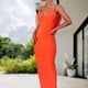 thumbnail image 4 of Vestido De Tirantes Finos Vestido ajustado para mujer Sin espalda Estilo elegante Slim Fit Traje diario (Naranja L) Cgtredaw para Mujer Naranja T S, 4 of 6