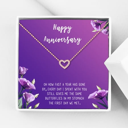 Anavia Happy Anniversary Gift Necklace Wedding Anniversary Gift for Wife Express Love Card Jewelry Gift-[Rose Gold Mini Crystal Heart Royal Purple Gift Card]