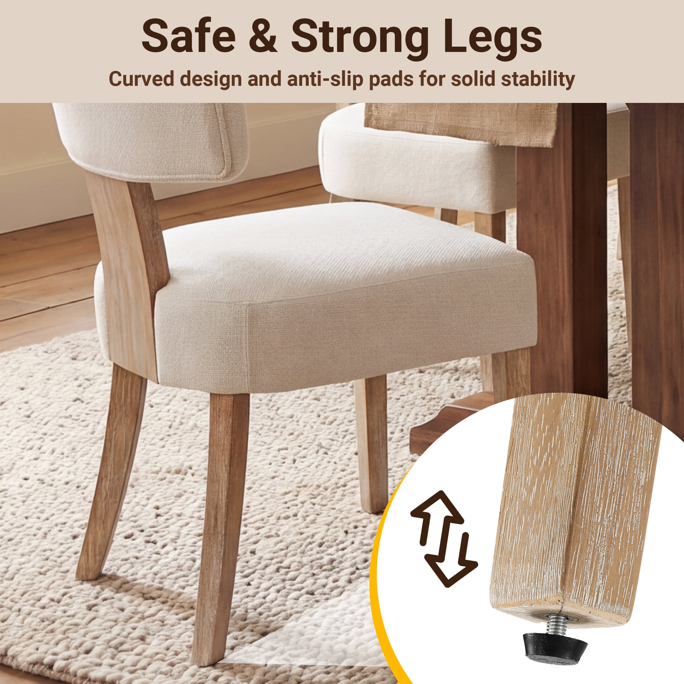 Prilinex Upholstered Dining Chairs Set of 6, Farmhouse Kitchen Side Chairs with Curved Backrests & Wider Cushion, Solid Wood Legs, Mid Century Modern for Dining Room Restaurant Home, Beige
