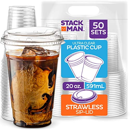 20 oz X-Large Clear Plastic Disposable Cups with Lids & Straws 50 count 