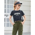 thumbnail image 4 of Oudiya Girls 2 Piece Outfits Short Sleeve Tie Knot Crop Tops and Cargo Pants Set Summer Clothing Sets for Kids 5-12Y, 4 of 9