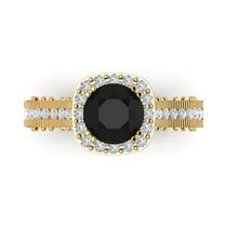 2.7ct Round Cut Black Natural Onyx 18k Yellow Gold Engraving Statement Bridal Wedding Halo Designer Ring Size 3.5