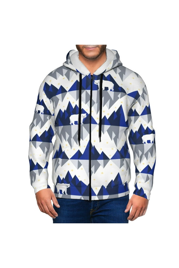 Cartoon Iceberg Polar Bear Print Men Hoodies Casual Hoodies for Men with Zip Pockets Full Zip Long Sleeve Sweatshirt Sports Hooded Jacket-XX-Large