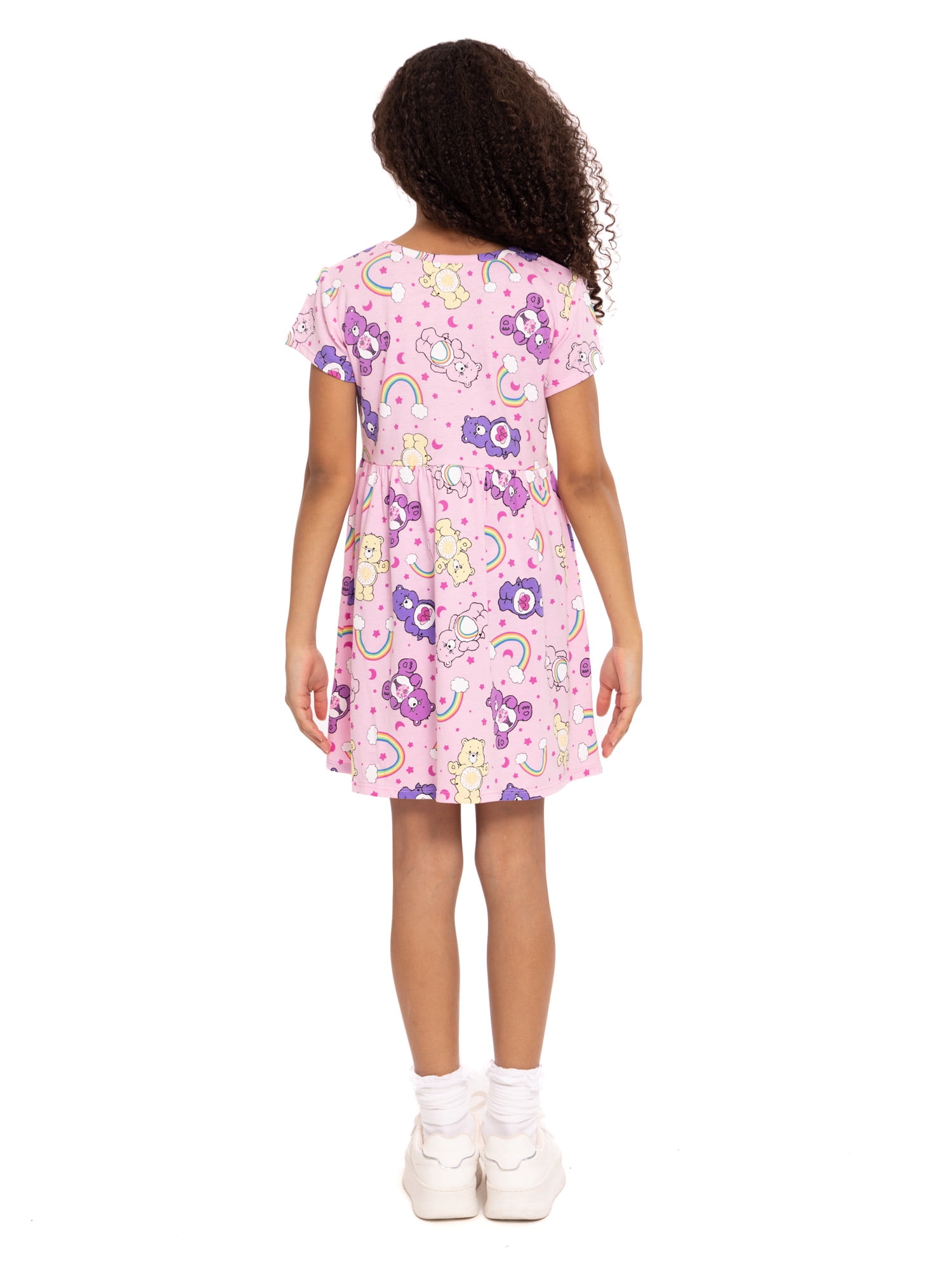 Care Bears Girls Allover Print Dress with Short Sleeves, Sizes 4-12
